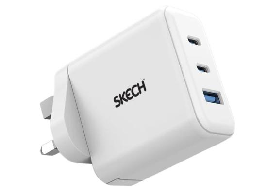 Skech Power Delivery 3 Port GaN Wall Charger 65w PD Power Charger Dual Type-C Port + USB-A – white